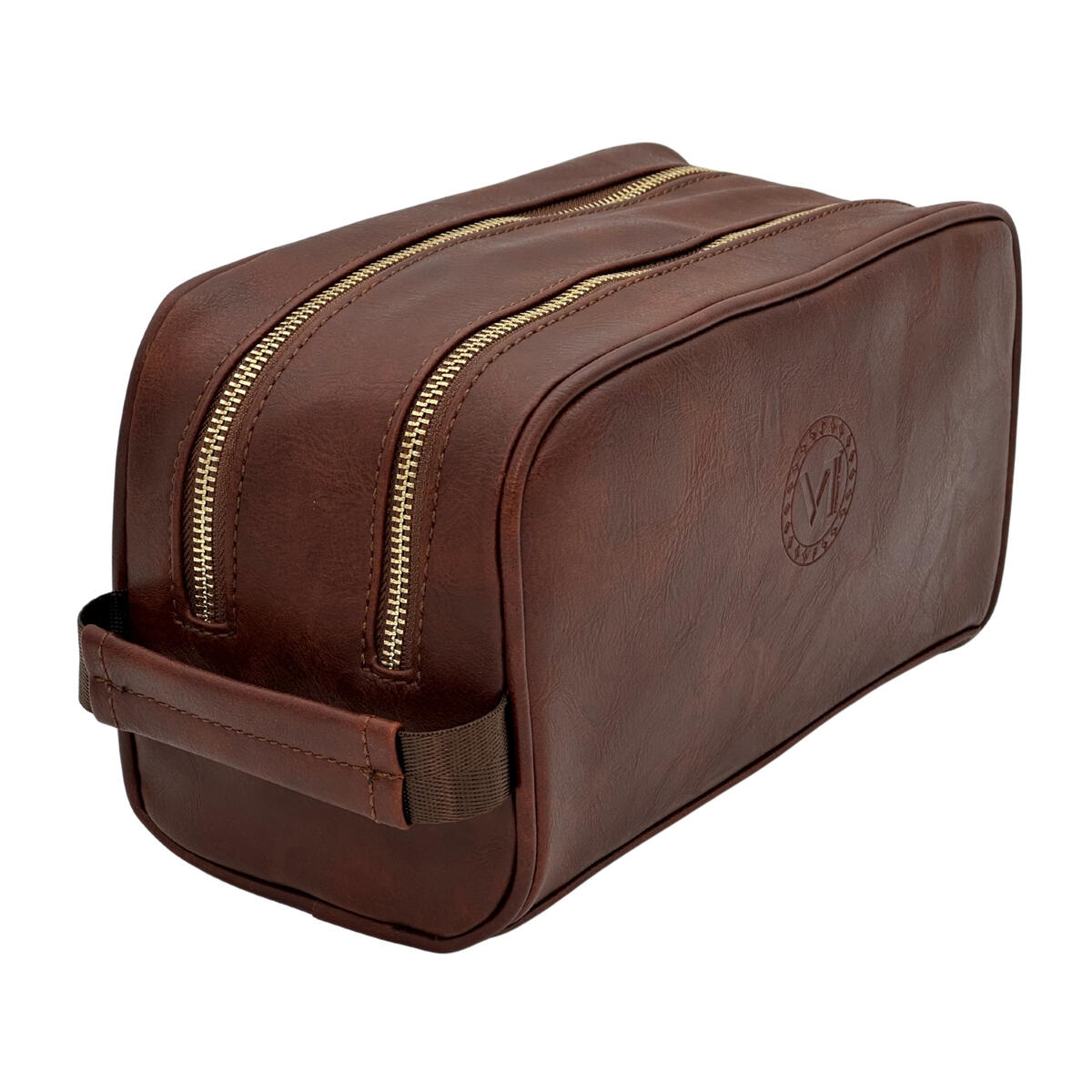 Travel Toiletry Bag Premium Quality made from PU leather Large Size YKK Zippers Two compartments Water-resistant Men's Dopp Gift DARK BROWN