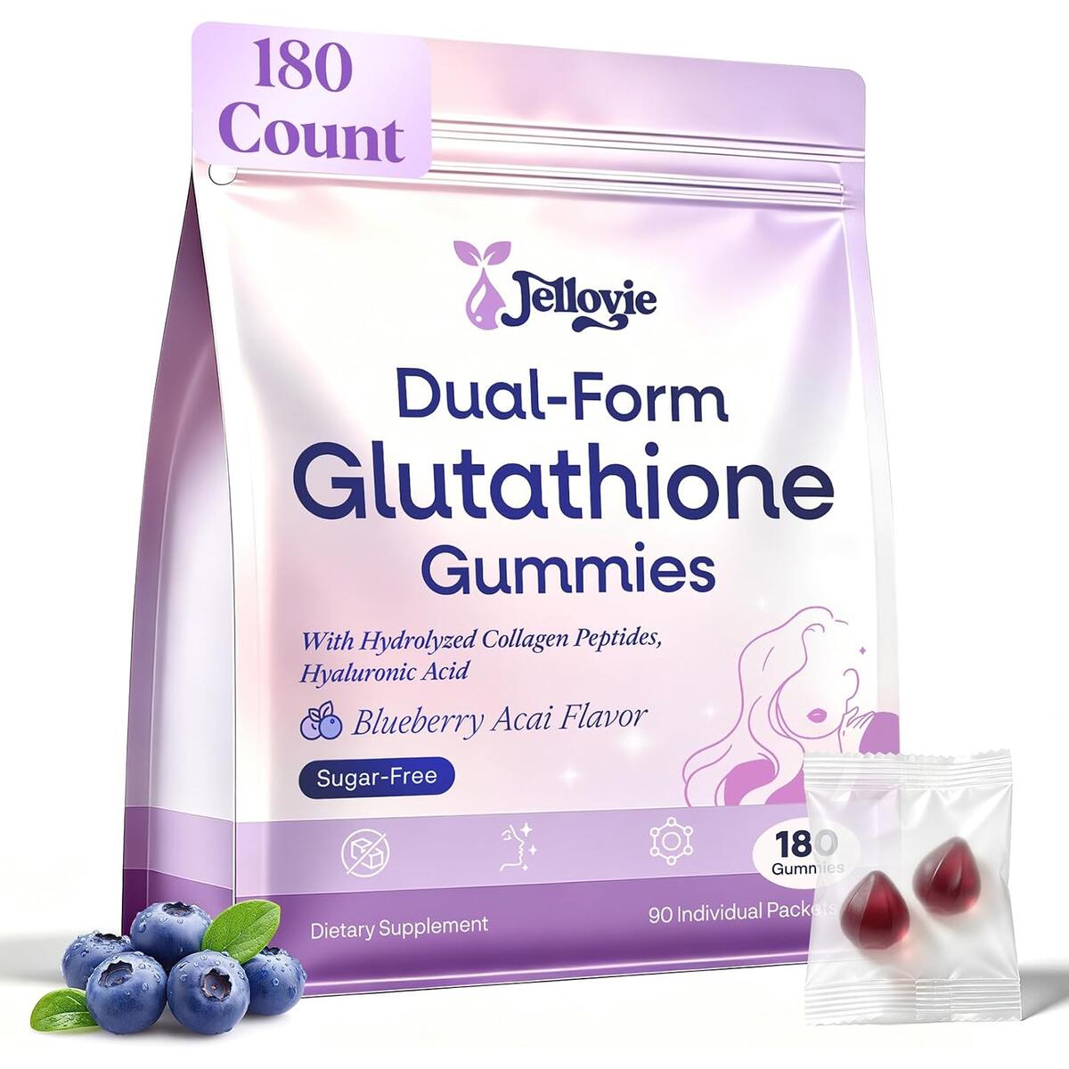Dual-Form Glutathione Gummies with Collagen & Hyaluronic Acid, 180 Count