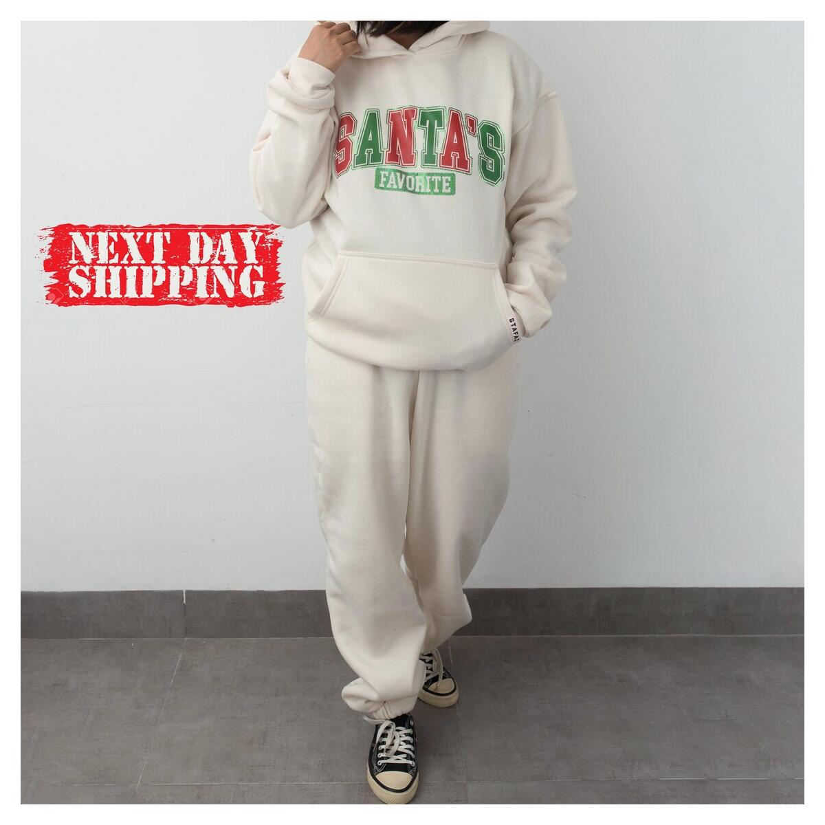 Santa's Favorite Mix Sequin Hoodie Set, Unisex Holiday Outfit, Matching Couple Gift, Christmas Set Gift, Outfit for Christmas, Gift for Mom