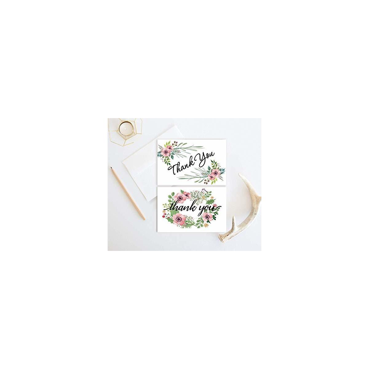 Pretty Floral Thank You Cards Bulk Boxed Set 100 For Wedding Bridal Shower Rebate - RebateKey