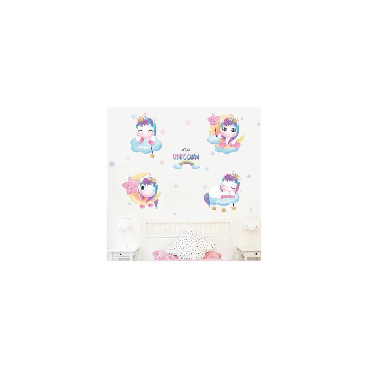 Ollaland Unicorn Wall Decals - Colorful Peel and Stick Cute Unicorns Wall Stickers for Girls Room & Boys Room - Decor for Baby Nursery, Toddler & Kids Bedroom Walls