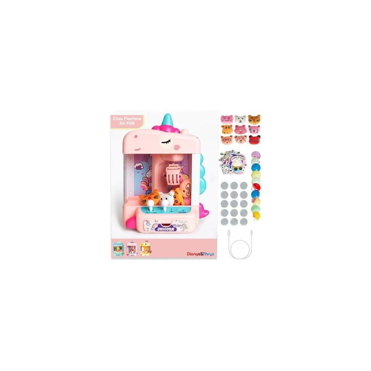 Claw Machine for Kids - Mini Arcade Game - Vending Machine - Candy Grabber Toys - Silent Mode, Lights, USB - Plush Toys & Easter Eggs, Surprise Stickers - Fun Gift for Kids, Boys & Girls (Unicorn)