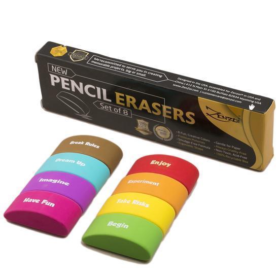 Pencil Erasers (Set Of 8) Colorful, Beautiful Coloring Drawing Gift