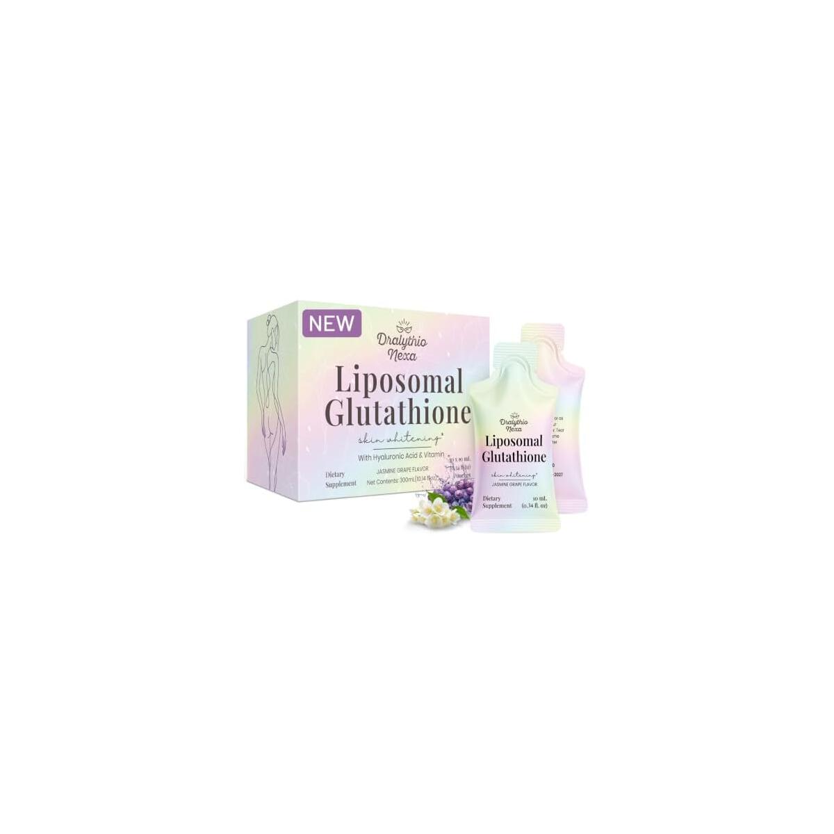 30 Stick Packs Liposomal Glutathione Liquid 1200mg &ndash; Skin Brightening & Radiance Support for Women &ndash; Hyaluronic Acid & Vitamin C &ndash; Glutathione Supplement Jasmine Grape Flavo