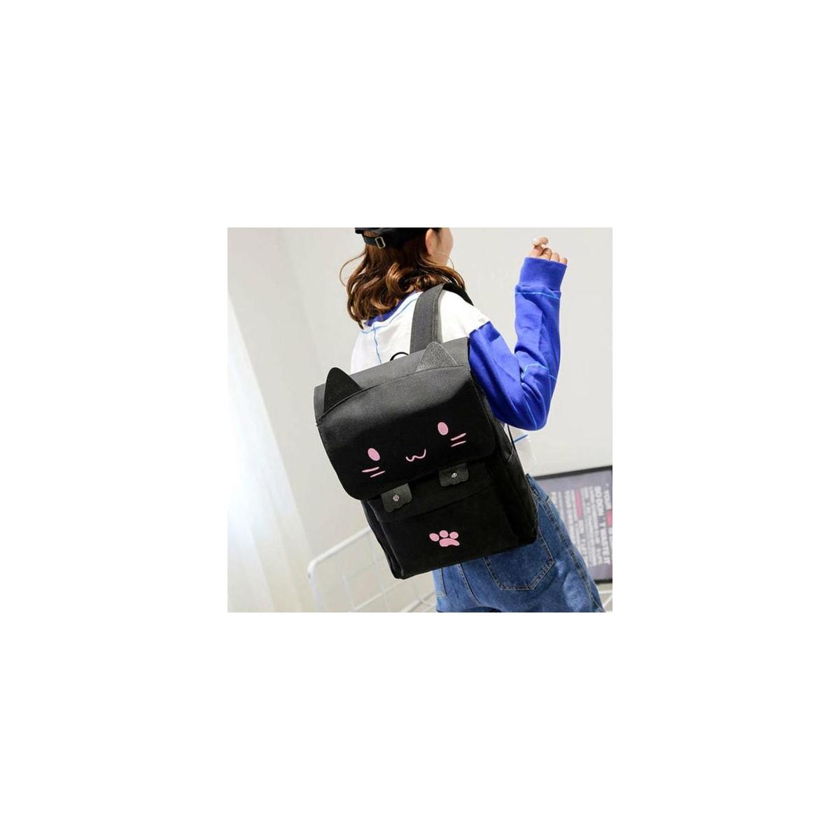 Cute Canvas Cat Print Backpack Sprite Beat School Bag Light Weight Book Bags Rebates - RebateKey