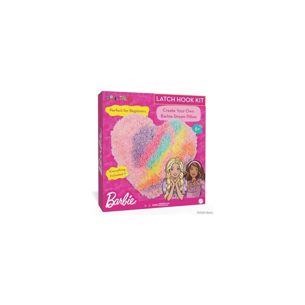 Barbie&reg; Latch Hook Kit for Kids Ages 6-12 - DIY Pillow Craft with Precut Yarn, Hook and Stuffing | Latch Hook Kits for Beginners, Arts and Crafts Gift for Girls