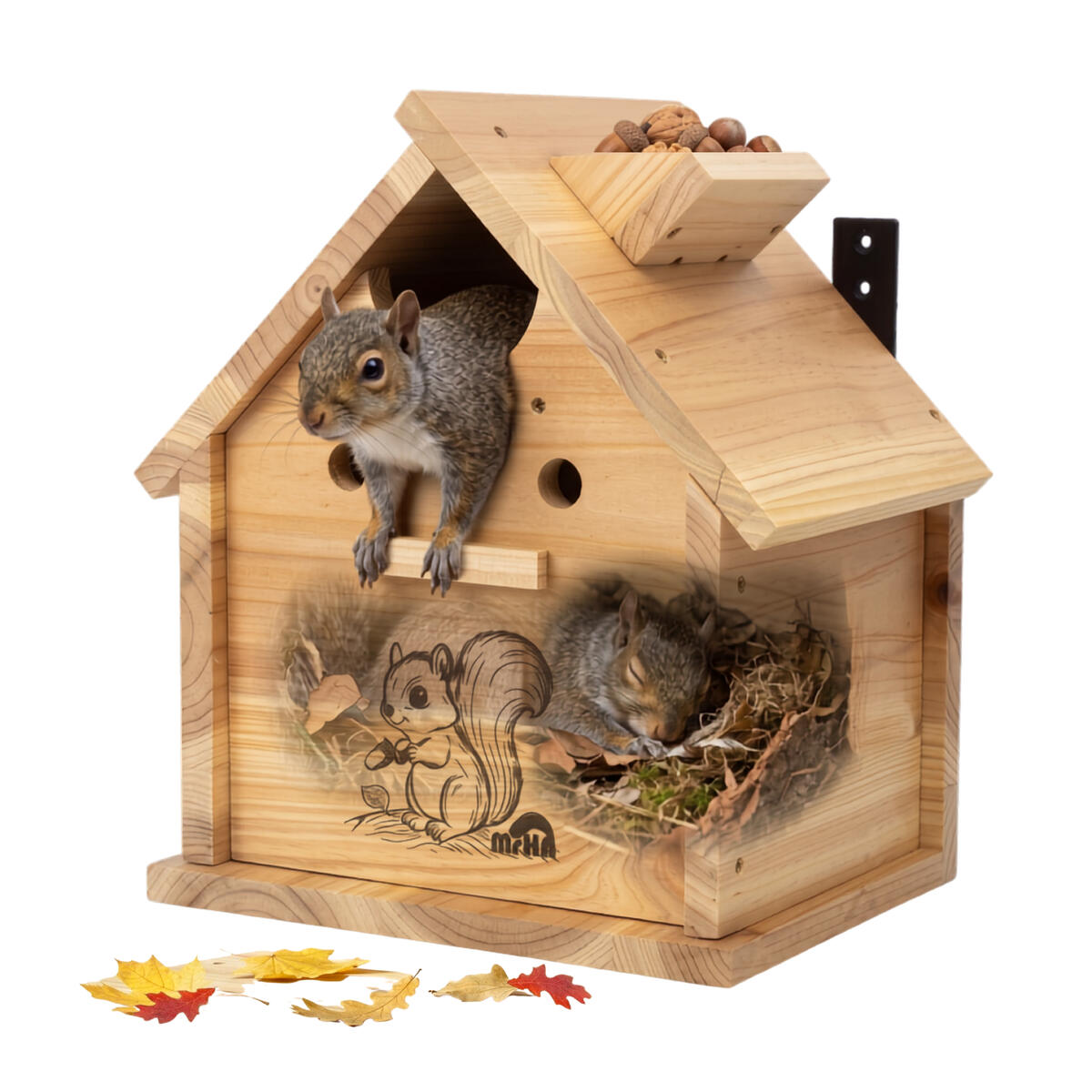 MrHN Squirrel House - Squirrel Houses for Outside Nesting, Squirrel Nesting Box, Squirrel Boxes for Outside, Chipmunk Houses MrHN V Roof
