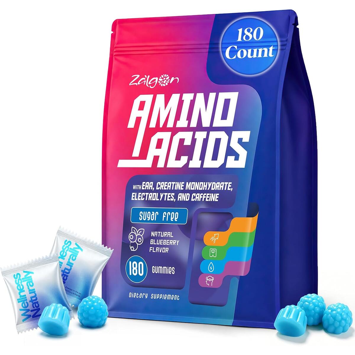 Amino Acids Gummies with Creatine, HMB, BCAA and Electrolytes 180 Count Pre-Workout Gummies for Men & Women with Taurine, Beta-Alanine & Citrulline for Energy, Focus, Endurance & Performance