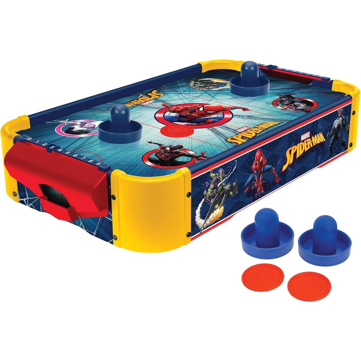 Marvel Spider-Man Wooden Tabletop Air Hockey Game, 2-Player, Ages 4+