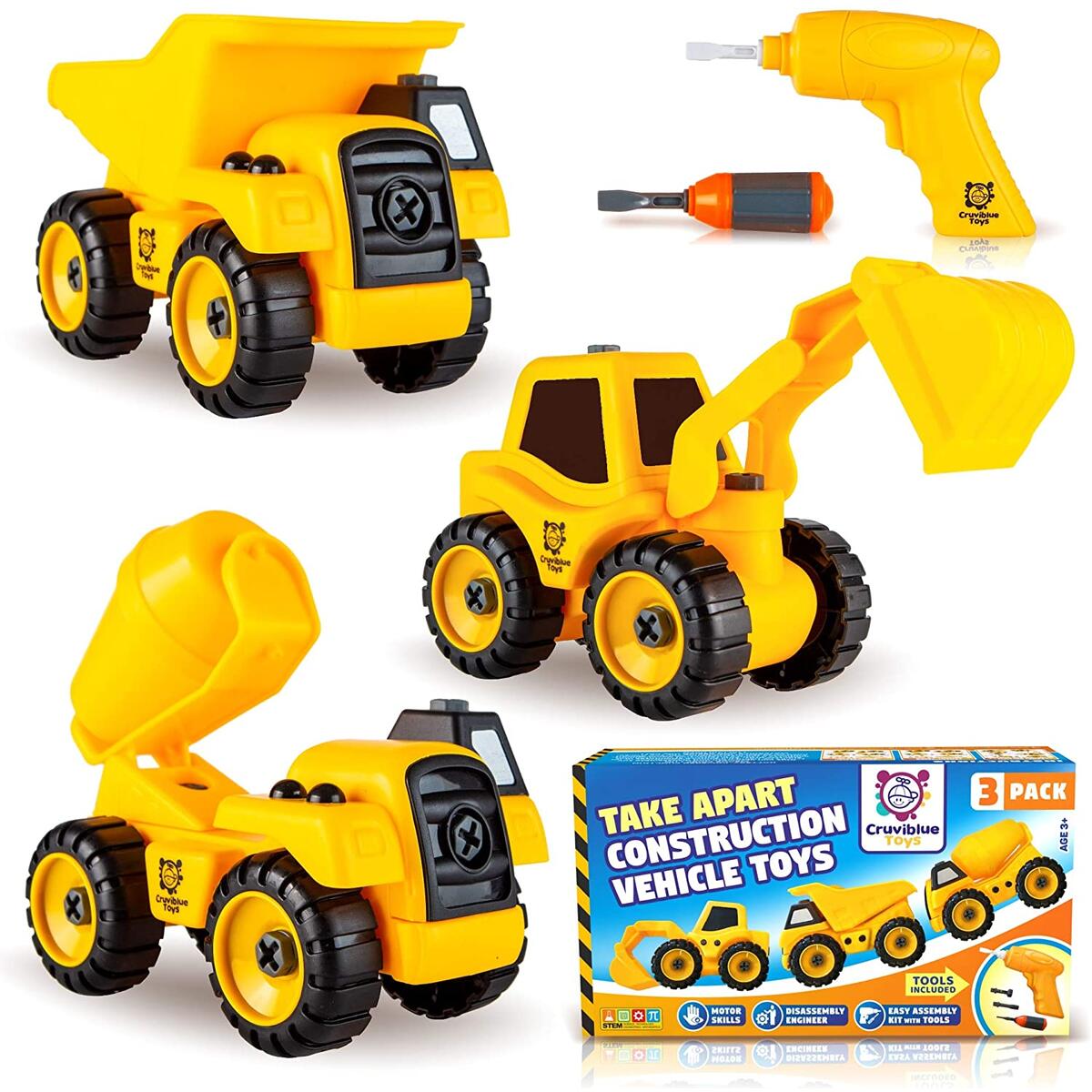Yellow Construction Takes Apart Trucks STEM Learning Toys Boys Dump Truck Excavator Bulldozer Toy with Screwdriver Toddlers Construction Vehicles Play Set Children Great Gift for Kids Yellow Construction Takes Apart Trucks STEM Learning Toys Boys Dump Truck Excavator Bulldozer Toy with Screwdriver Toddlers Construction Vehicles Play Set Children Great Gift for Kids