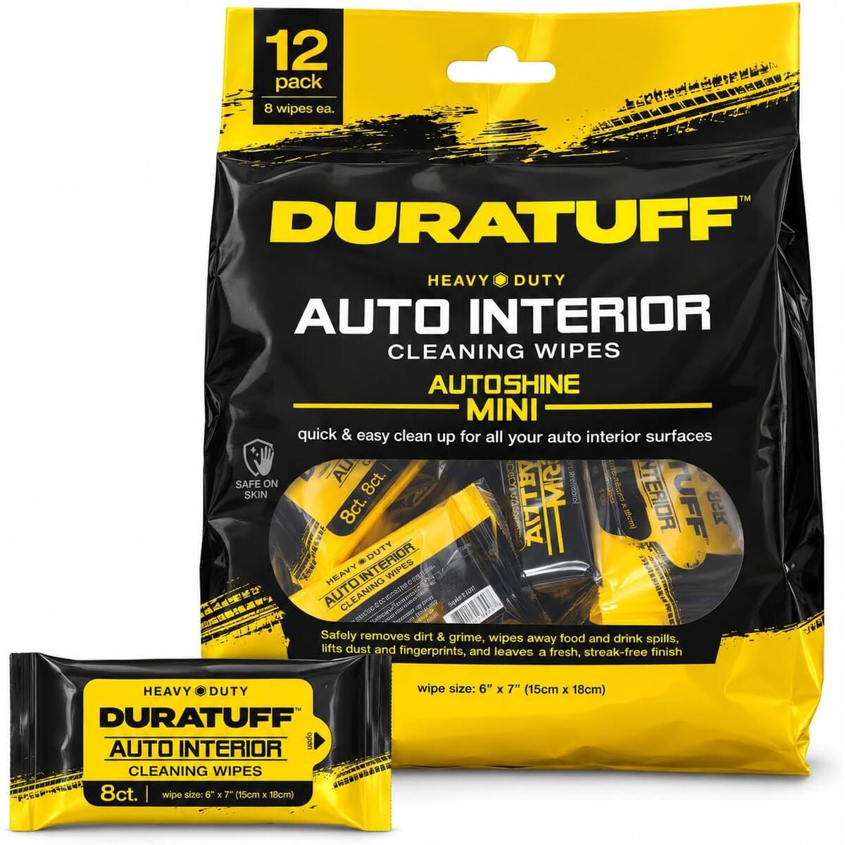Heavy-Duty Auto Interior Wipes,12 Pack / 8ct Travel Size, 96ct Total