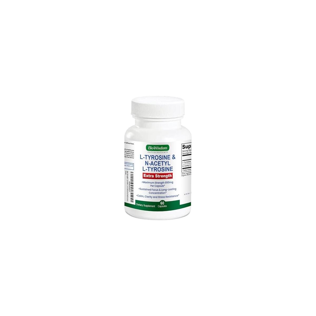 Max Strength L Tyrosine Supplement & N Acetyl L Tyrosine Peak Focus, Alertness, Concentration, Body & Mind Energy. L-Tyrosine 850mg Per 1 Capsule. A Well-Being Nutrient Boost For Performance