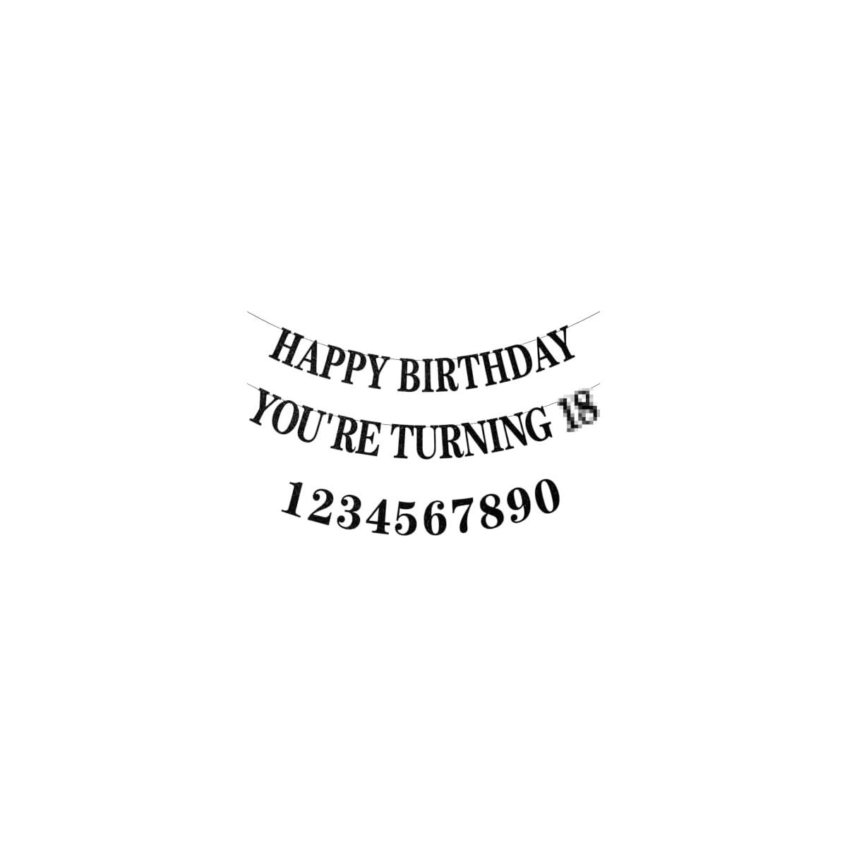 Black Glitter Happy Birthday Banner For Any Age, Contains 0 1 2 3 4 5 6 7 8 9 Can be Combined to Make Most Age,Birthday Party Supplies