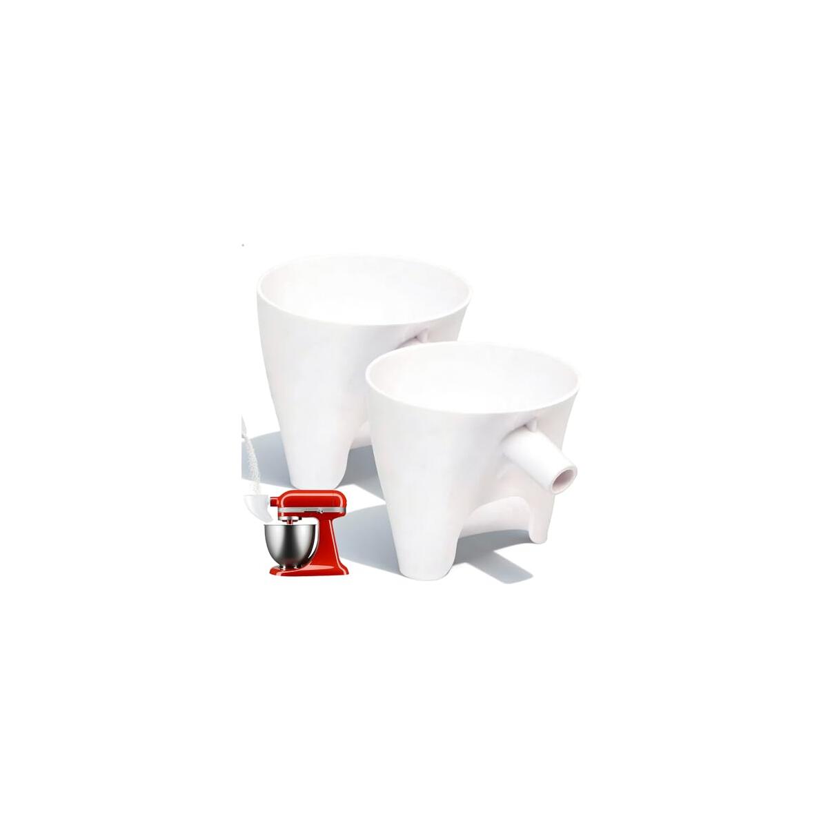 Flour Funnel for KitchenAid Tilt-Head Mixer &ndash; Anti-Splash Hands-Free Attachment, Fits 4.5&ndash;5 Qt Models, Dishwasher-Safe Baking Tool for Dry & Wet Ingredients (White*2)
