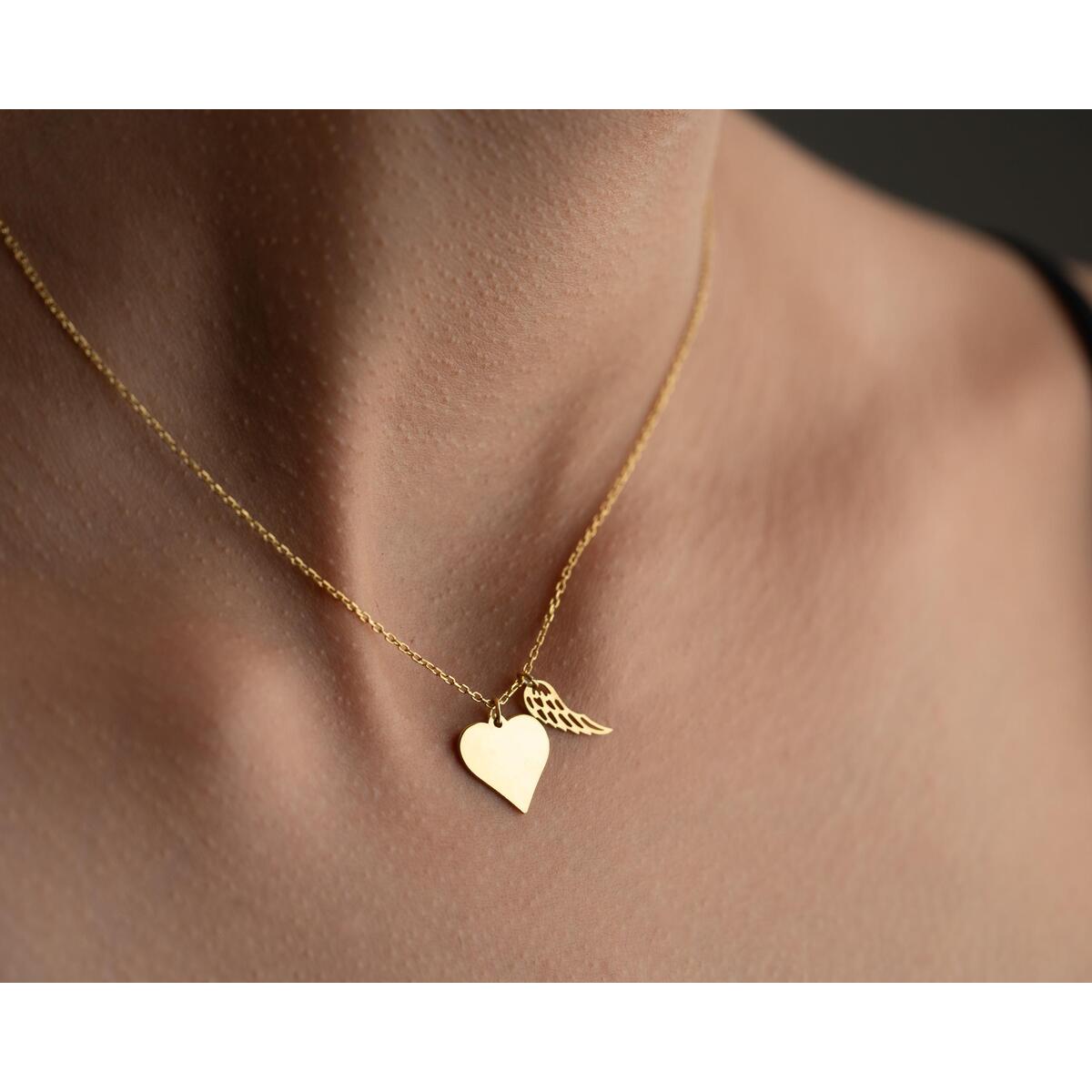 Sterling Silver Angel Wing Heart Necklace, Memorial Jewelry