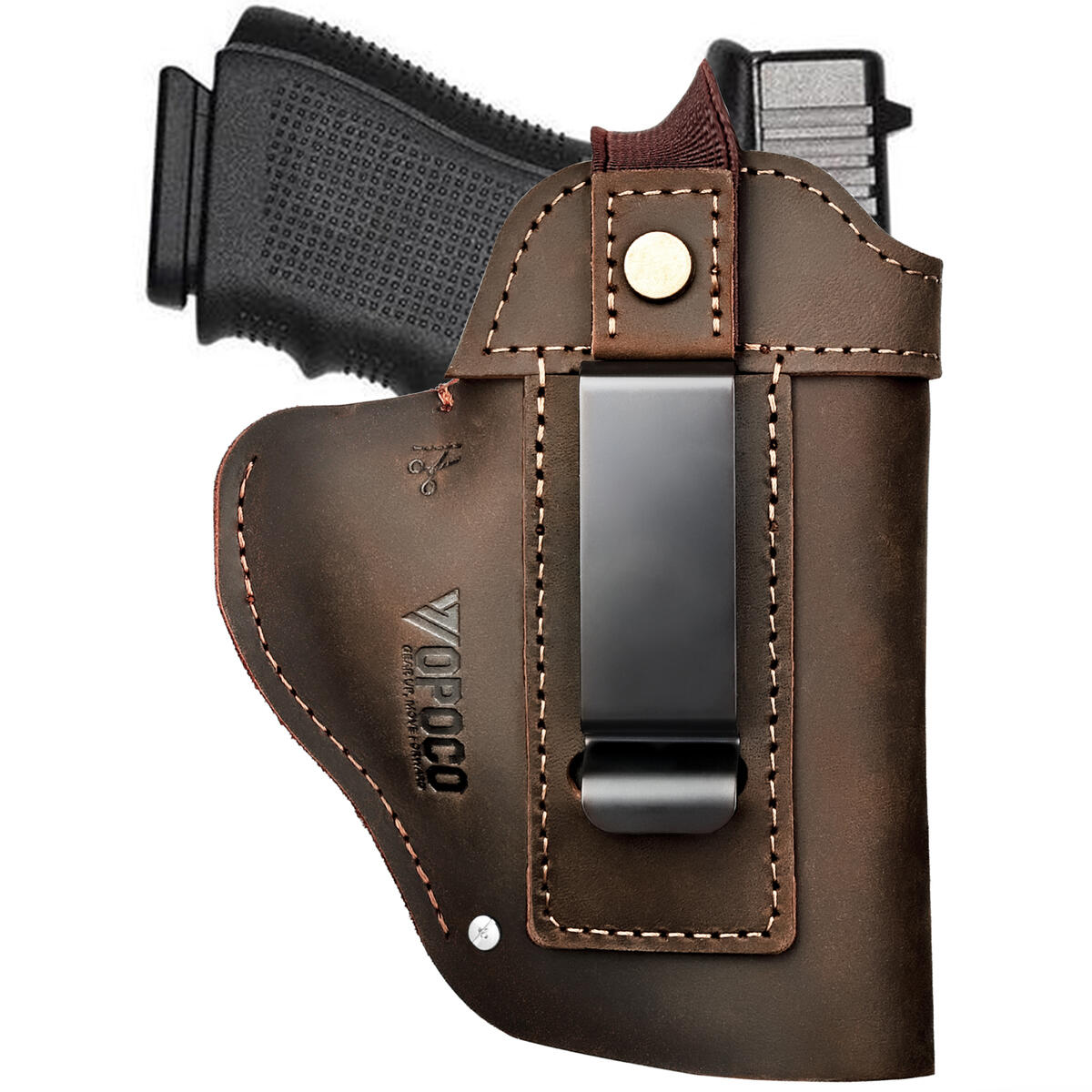 IWB/OWB Universal Leather Gun Holster for Men Women Right/Left Concealed Carry Holster Fits Glock 17/19/23/26/42/43X Taurus G2/G2C/G3C Sig P365 P320 Springfield Hellcat M&P 9mm Shield Most Size Pistol