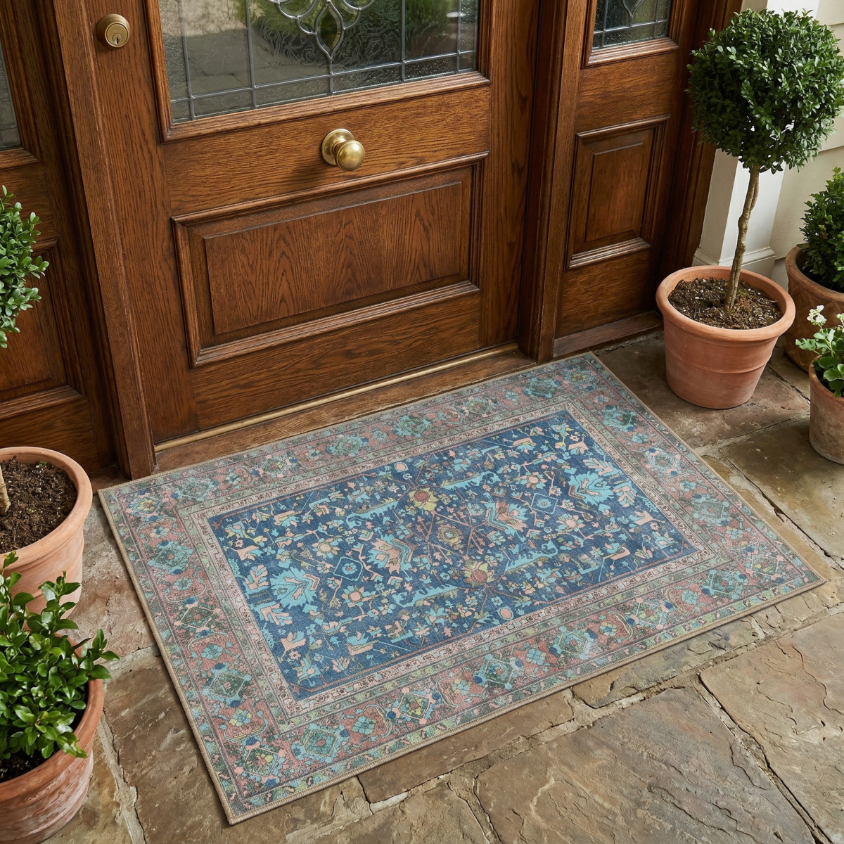 Navy Blue Oushak Rug Vintage Turkish Rug Handwoven Area Rug Traditional Oriental 2' x 3' (60 x 90 cm)