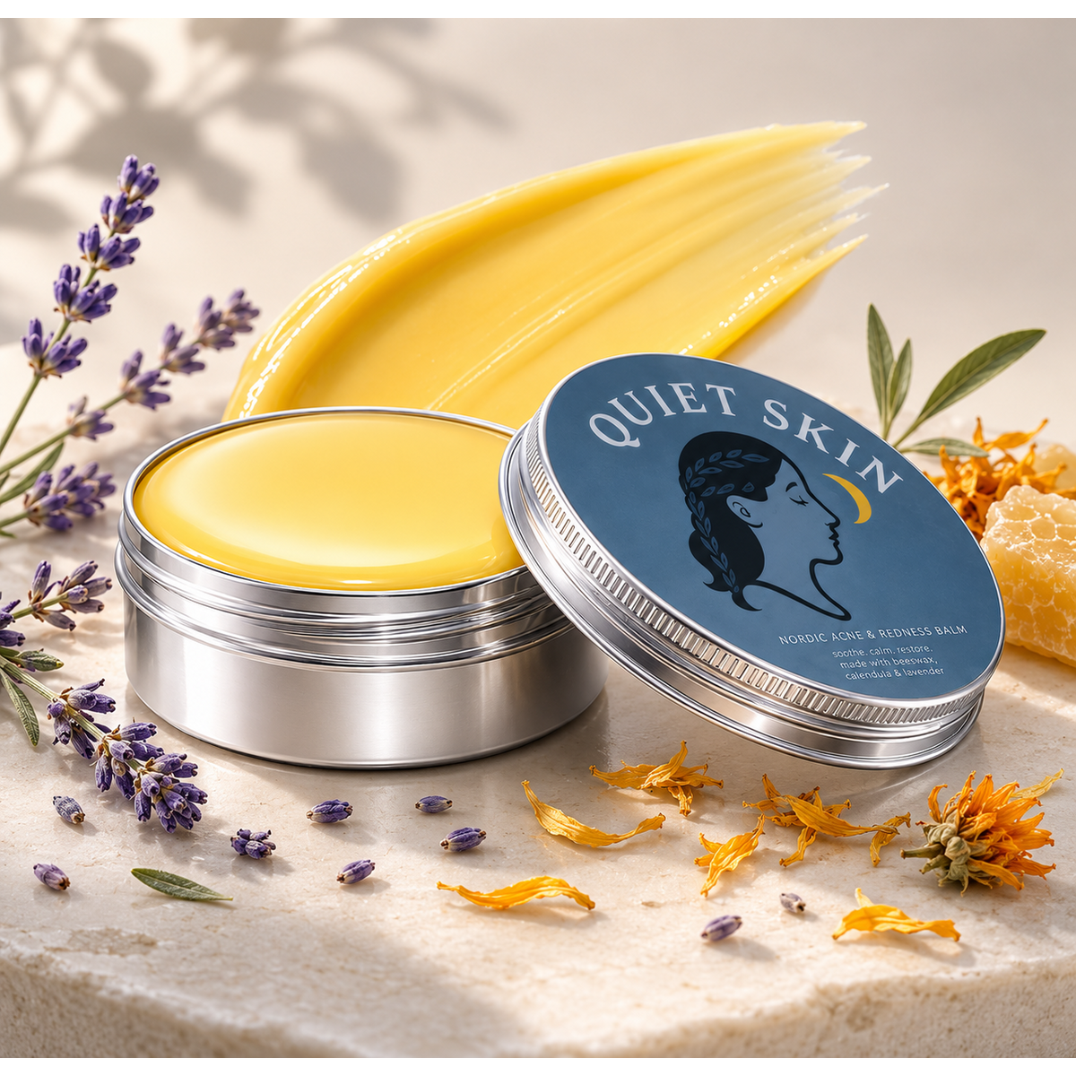 Natural Acne Balm with Beeswax, Sea Buckthorn & Calendula | Botanical Night Balm for Acne-Prone Skin, Breakouts & Redness | Non-Comedogenic Salve for Face | 1 oz