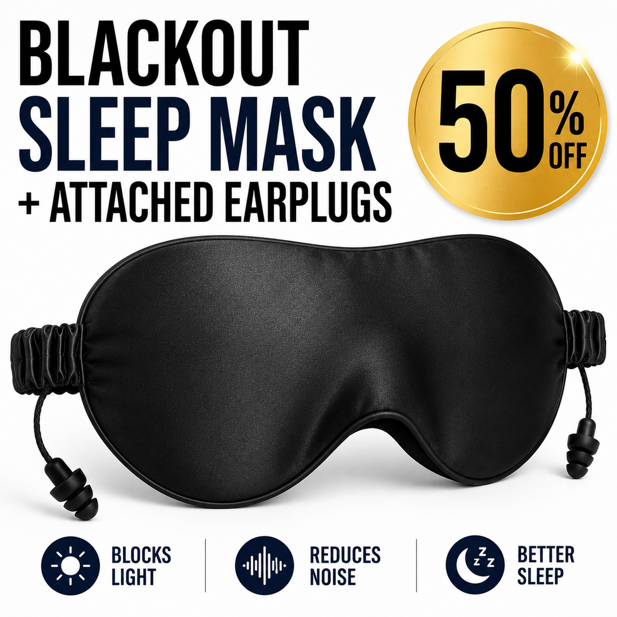 Sleep Mask with Ear Plugs, Light & Sound Blocking Sleep Mask for Sleeping, Soft Comfortable Eye Mask for Side Sleepers, Travel & Naps
