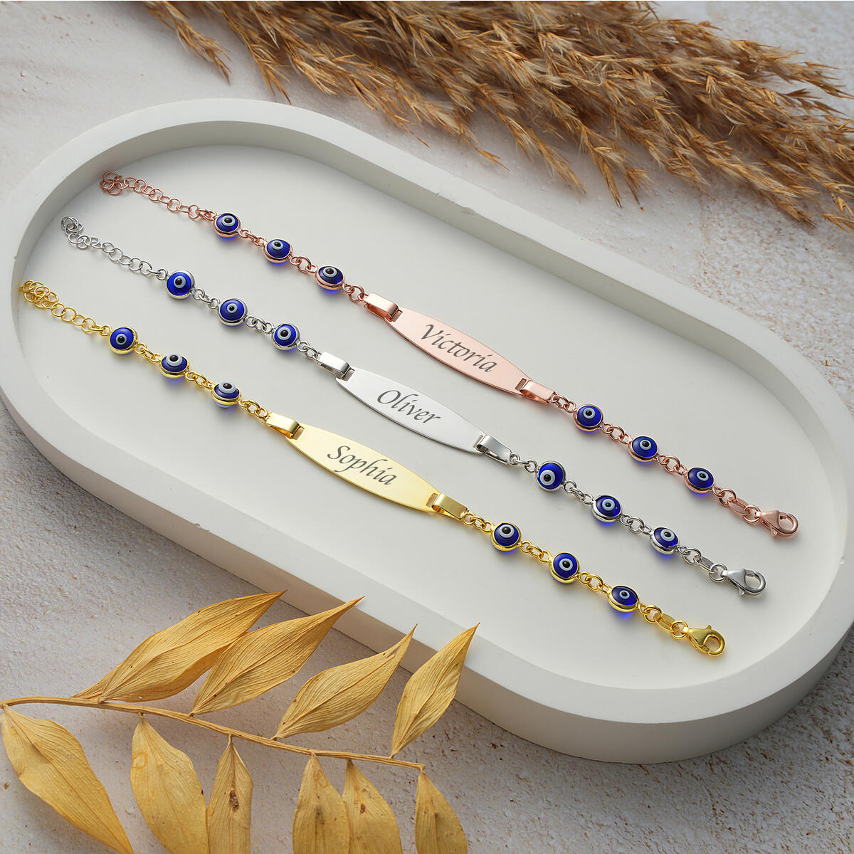 Custom Evil Eye Name ID Bracelet for Children, 925 Sterling Silver Kids Jewelry, Personalized Gift for Girls and Boys