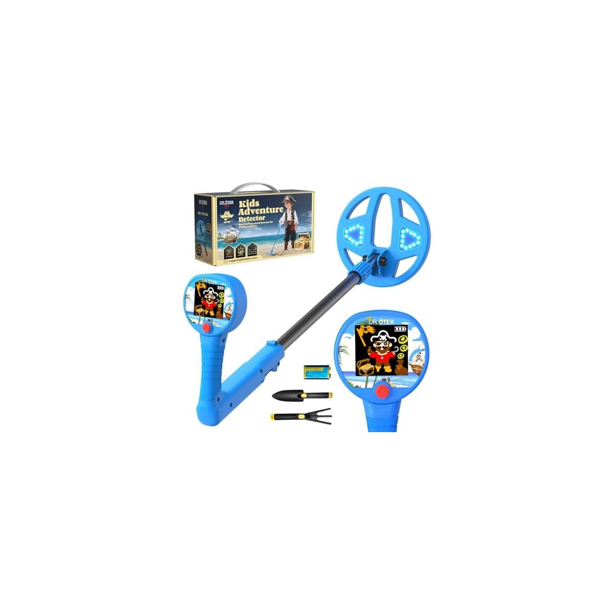 DR.&Ouml;TEK Metal Detector for Kids - Innovative 2.4&rdquo; Color LCD Display, 6.7&rdquo; LED-Lit Coil, Adjustable & Lightweight Kids Metal Detector with Safe Rubber Grip, STEM Gifts for Boys & Girls Ages 3-12, Blue