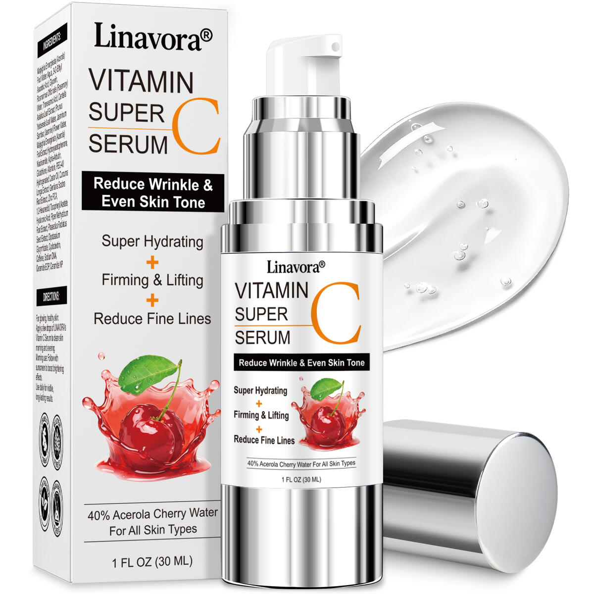 Super Vitamin C Serum for Face | Natural Anti-Aging Formula with Vitamin C, Hyaluronic Acid, Vitamin E & Caffeine - Firming Serum for Hydration, Wrinkle Reduction & Dark Spot Brightening - 1 Fl Oz