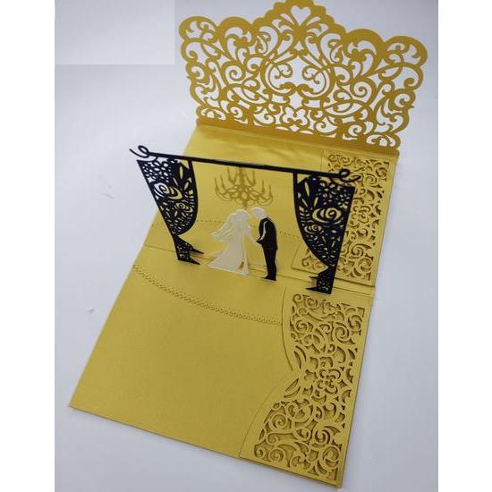Silver Laser Cut 3d Pop Up Wedding Pocket Fold Card Designed By Tada