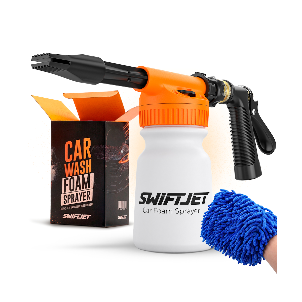 SwiftJet Car Wash Foam Gun + Microfiber Wash Mitt