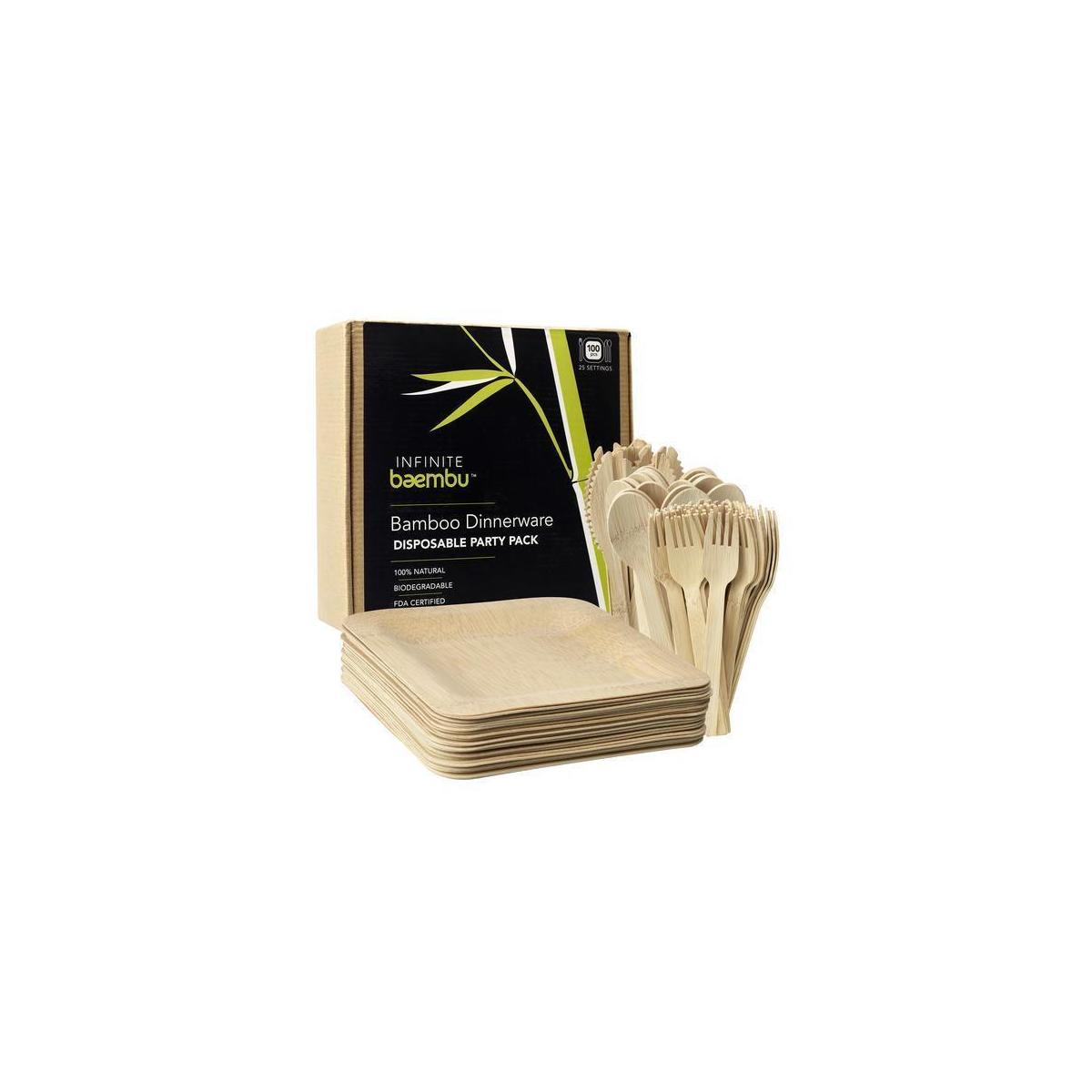 Premium Quality Disposable Bamboo Plates & Bamboo Cutlery Set (25