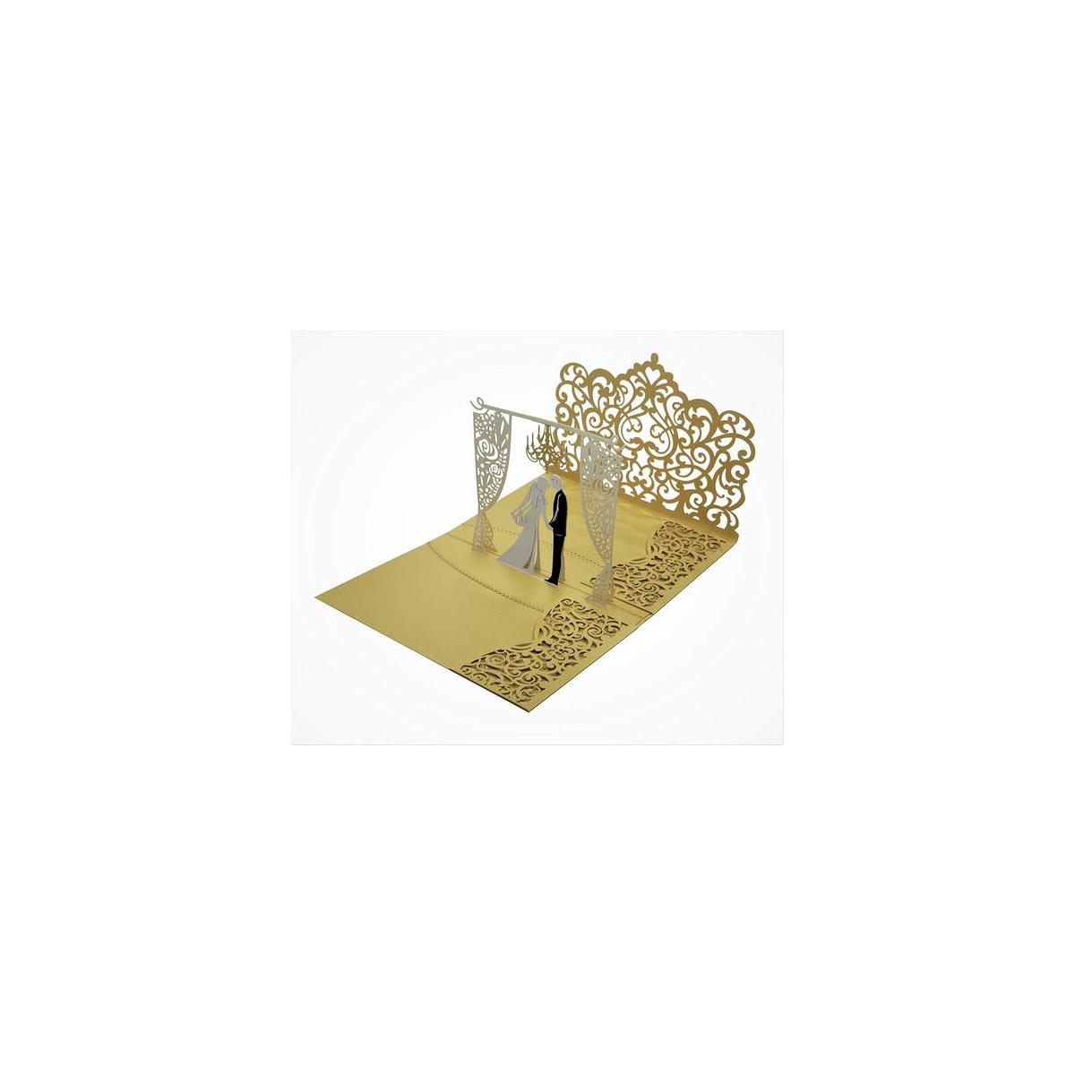 Gold Laser Cut 3D Pop Up Wedding Pocket Fold Card Designed By Tada
