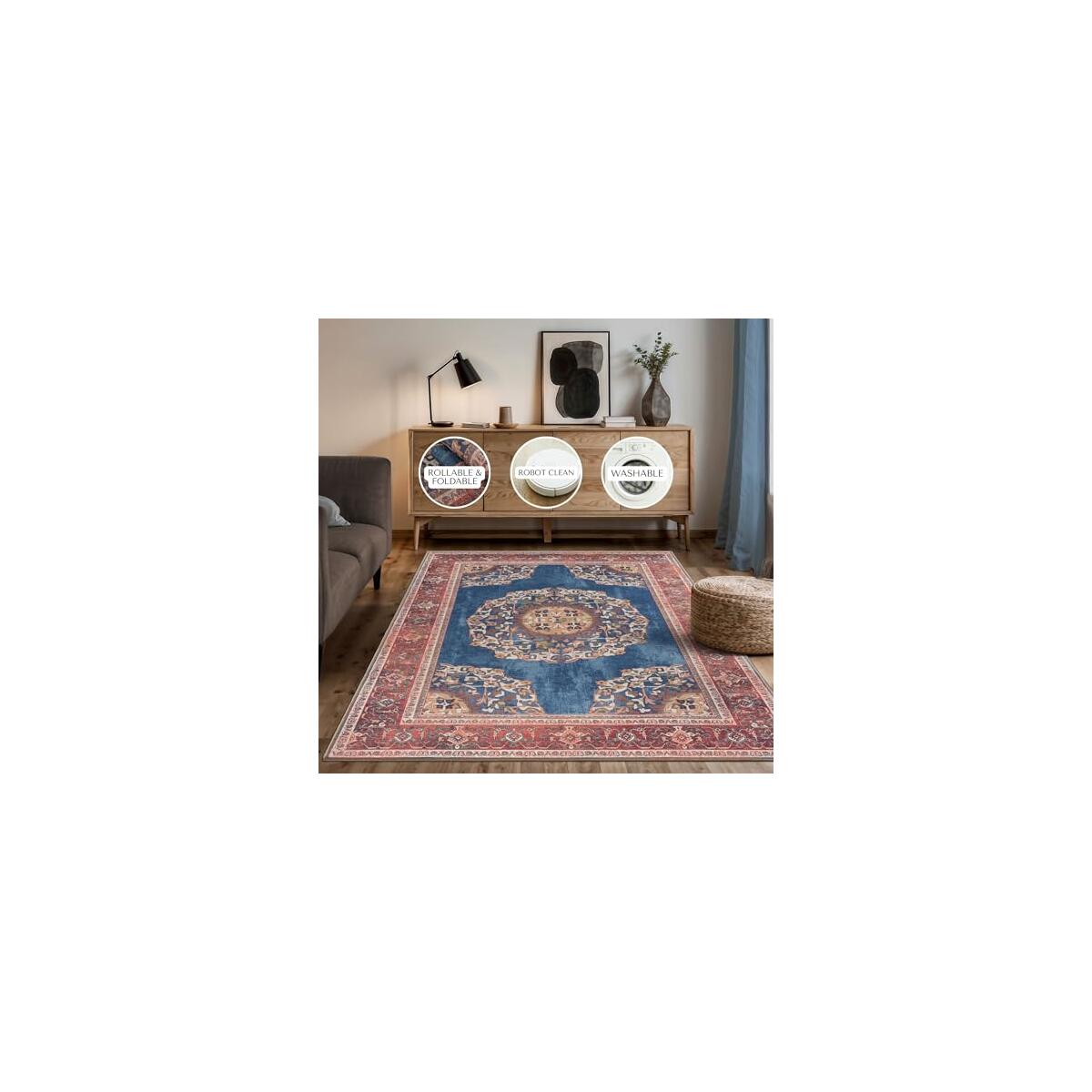 Navy Blue Brick Oushak Large Area Rug 9x12 Cash Back - RebateKey