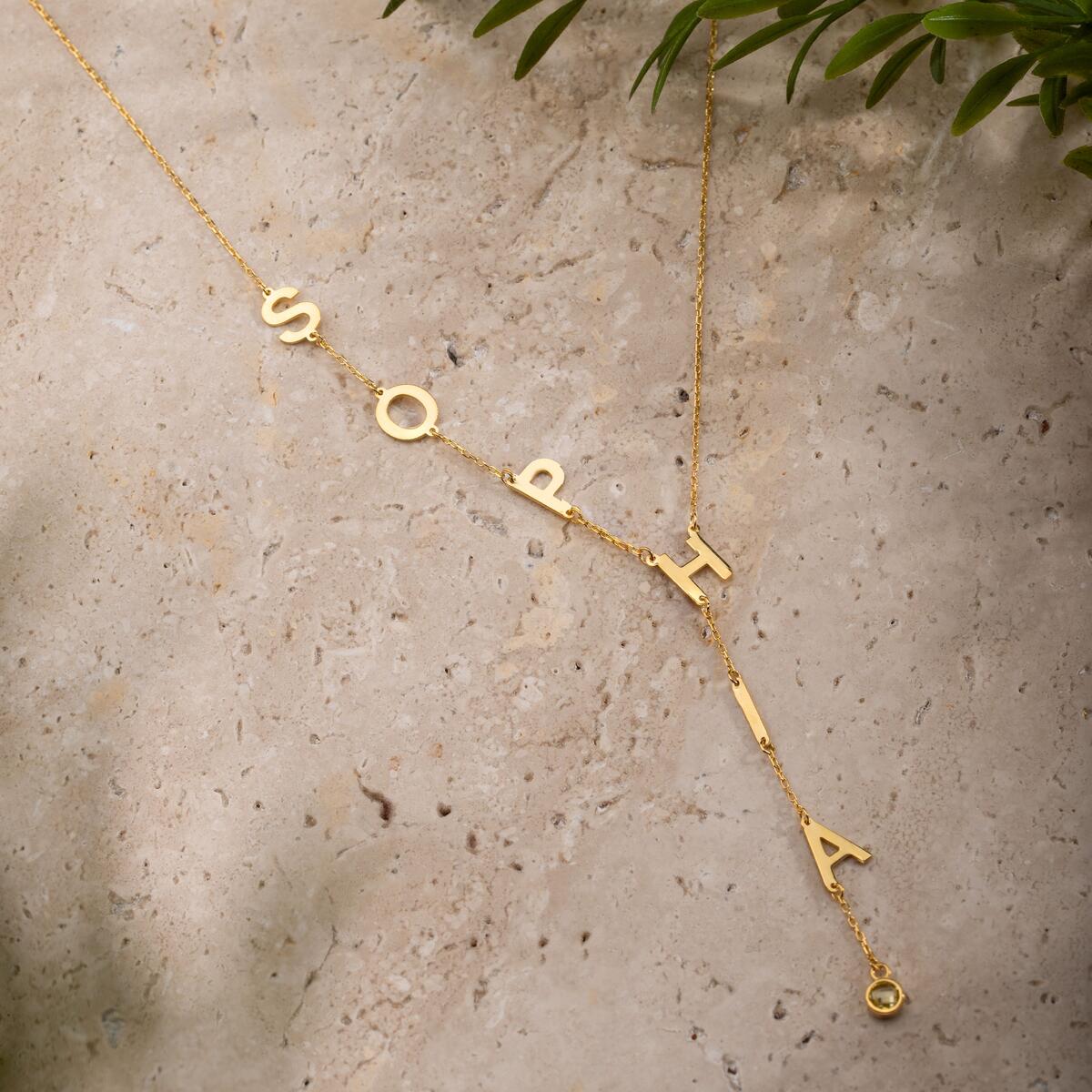 Lariat Initial Necklace, Name Y Necklace with Birthstone ,Custom Drop Name Necklace,Personalized Gift for Her,Bridesmaid Jewelry