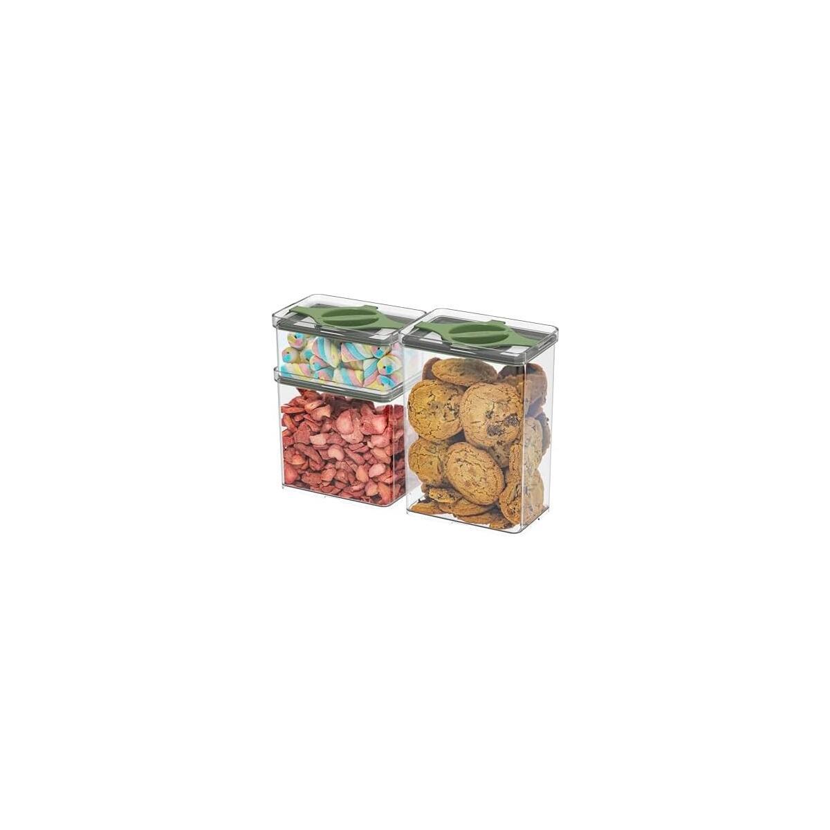 Leakproof Food Storage Container Set with Twist-Lock Lids, 3-Pack BPA-Free Stackable Pantry Canisters for Sugar, Flour, Pasta, Snacks(0.8qt (3.2 Cup), 1.9qt (7.6 Cup), 3qt (12 Cup)- Green