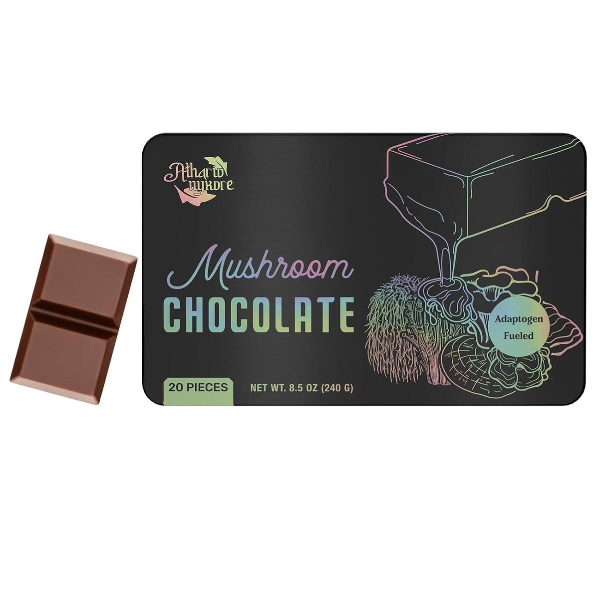 Atharionyxore Mushroom Chocolate for Couples with Lion&rsquo;s Mane, Reishi, Cordyceps, Chaga, Maitake & Turkey Tail | Focus, Cognition & Mood Support | 20 Pieces