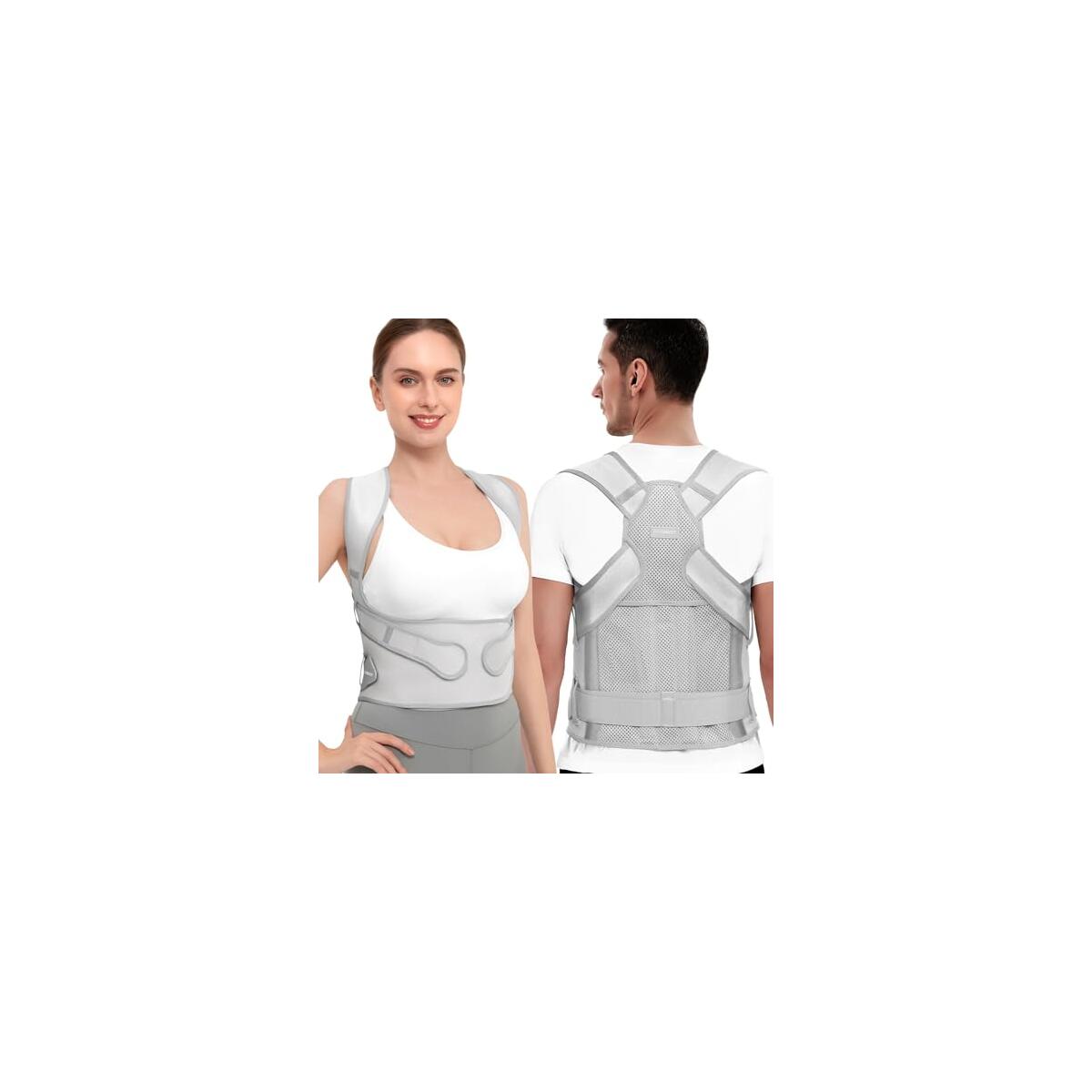 Vicorrect Posture Corrector for Women and Men: Back Support Brace Relieve Upper Back Shoulders Pain (Gray, Medium)