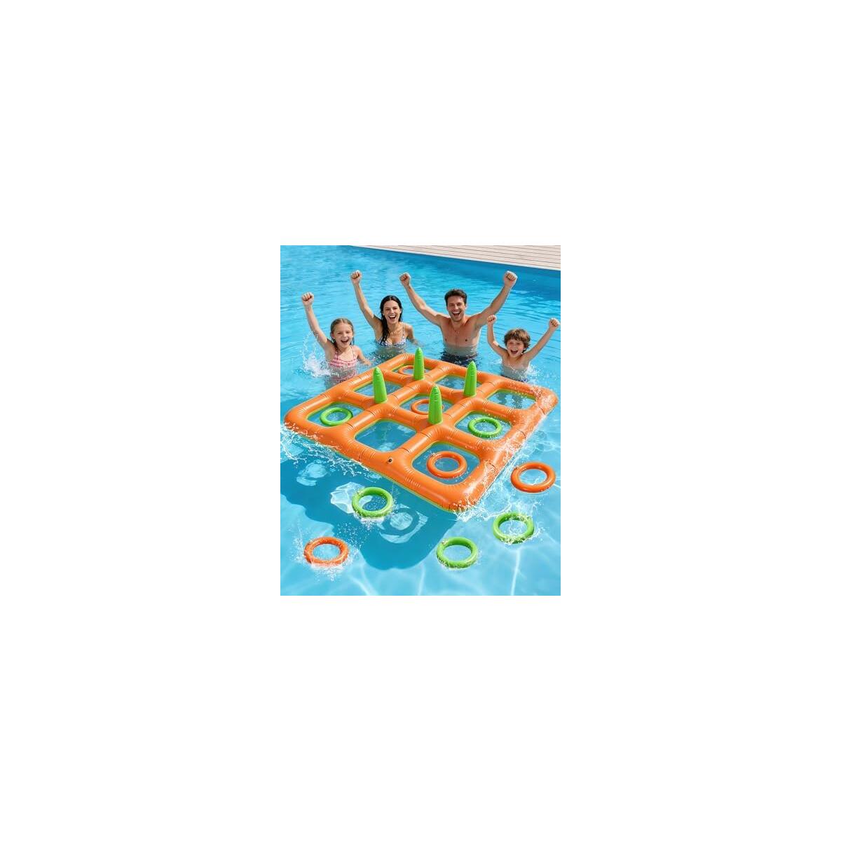 4.9FT Giant Inflatable Tic Tac Toe Pool Game &ndash; 2-in-1 Ring Toss Floating Pool Toy for Kids & Adults, Summer Pool Party Games for Family, Beach, Backyard (Orange Green)