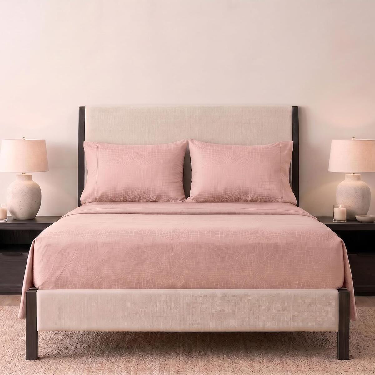 Aerosoles Diamond Embossed 6 Piece Sheet Set, Blush, Soft Brushed Microfiber Bedding, Luxury Hotel Collection