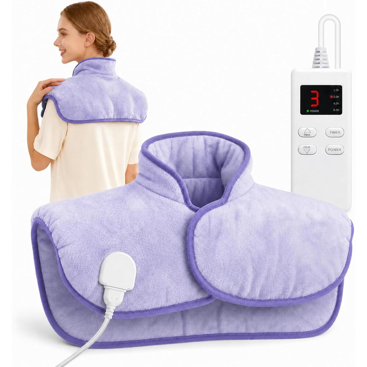 Weighted Heating Pad for Back & Period Cramps, 6 Heat Settings, 4 Timers, Auto Shut Off