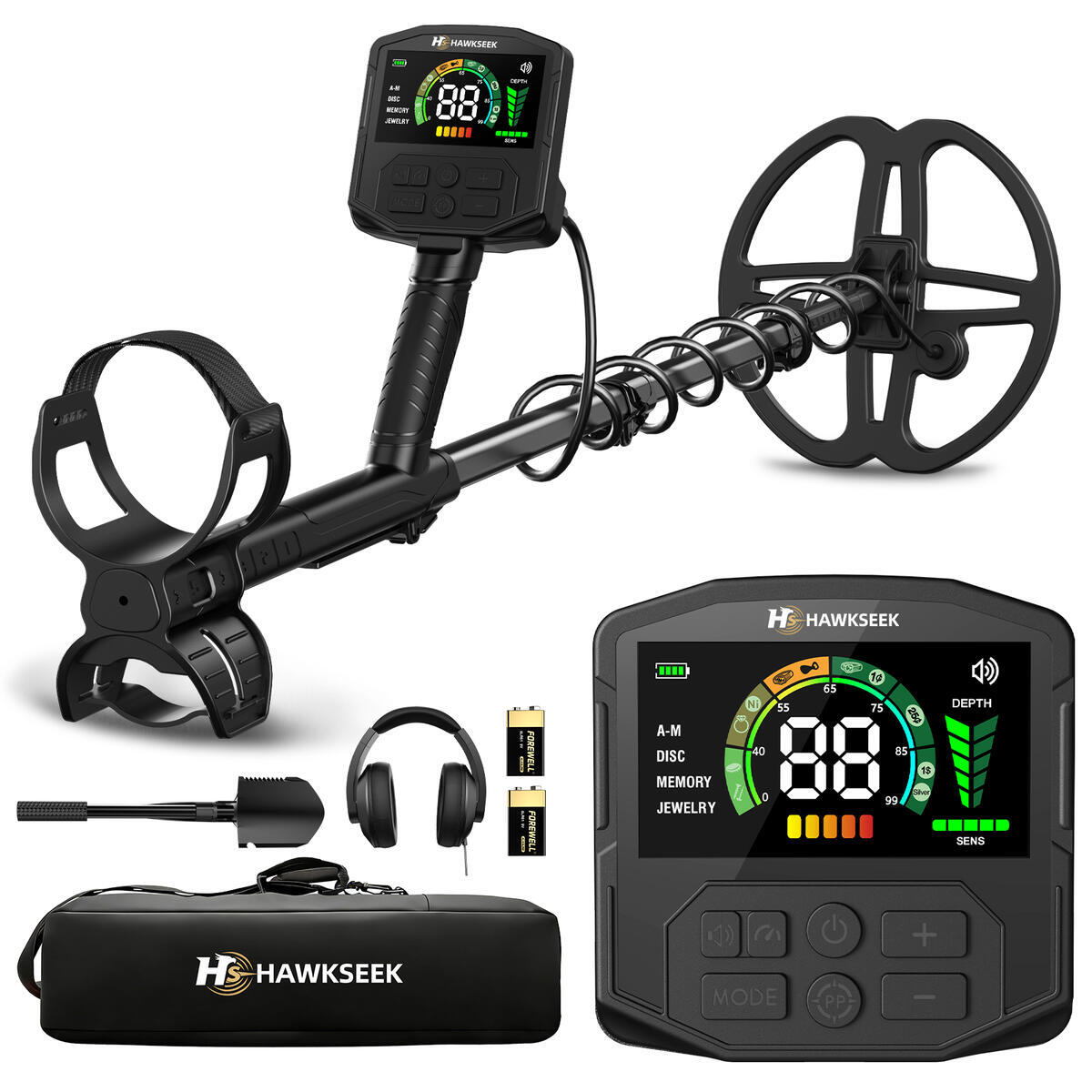 HawkSeek Metal Detector for Adults Professional - 2X Larger Backlit Color LCD, Higher Accuracy Gold Detector with 10" Double-D Waterproof Coil, New Advanced DSP Chip, 5 Modes for Beach&Gold Hunting | Amazon Prime Members Only