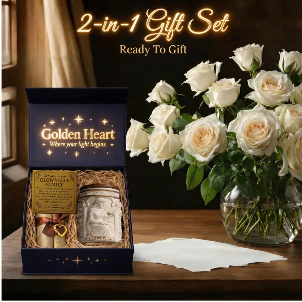 GLOWNELLE&trade; Luxury Candle Gift Set &ndash; Natural Soy Wax Candle | Crackling Wood Wick & Poetic Scroll | Tropical Fruit & Sugared Citrus | Elegant Gift | 45H Burn | 60% OFF (35% Rebate + 25% Amazon Coupon)