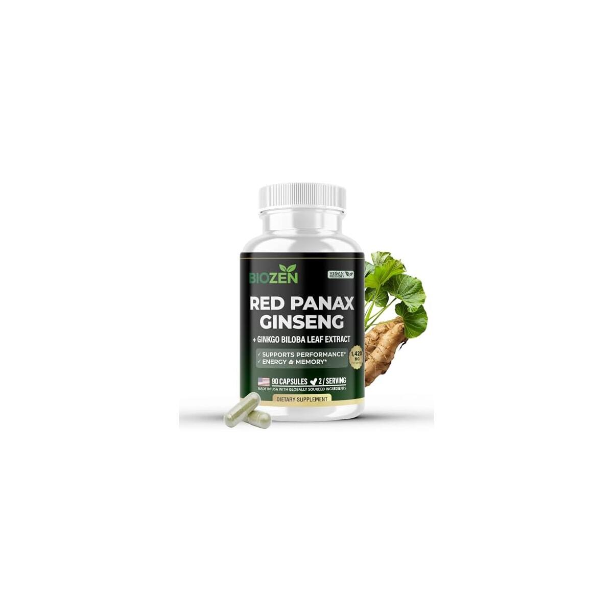 Korean Red Panax Ginseng + Ginkgo Biloba for Man & Women - Extra Strength 7% Ginsenosides for Energy, Focus, Performance, Vitality & Immune Support - Authentic Korean Red Ginseng Root Extract