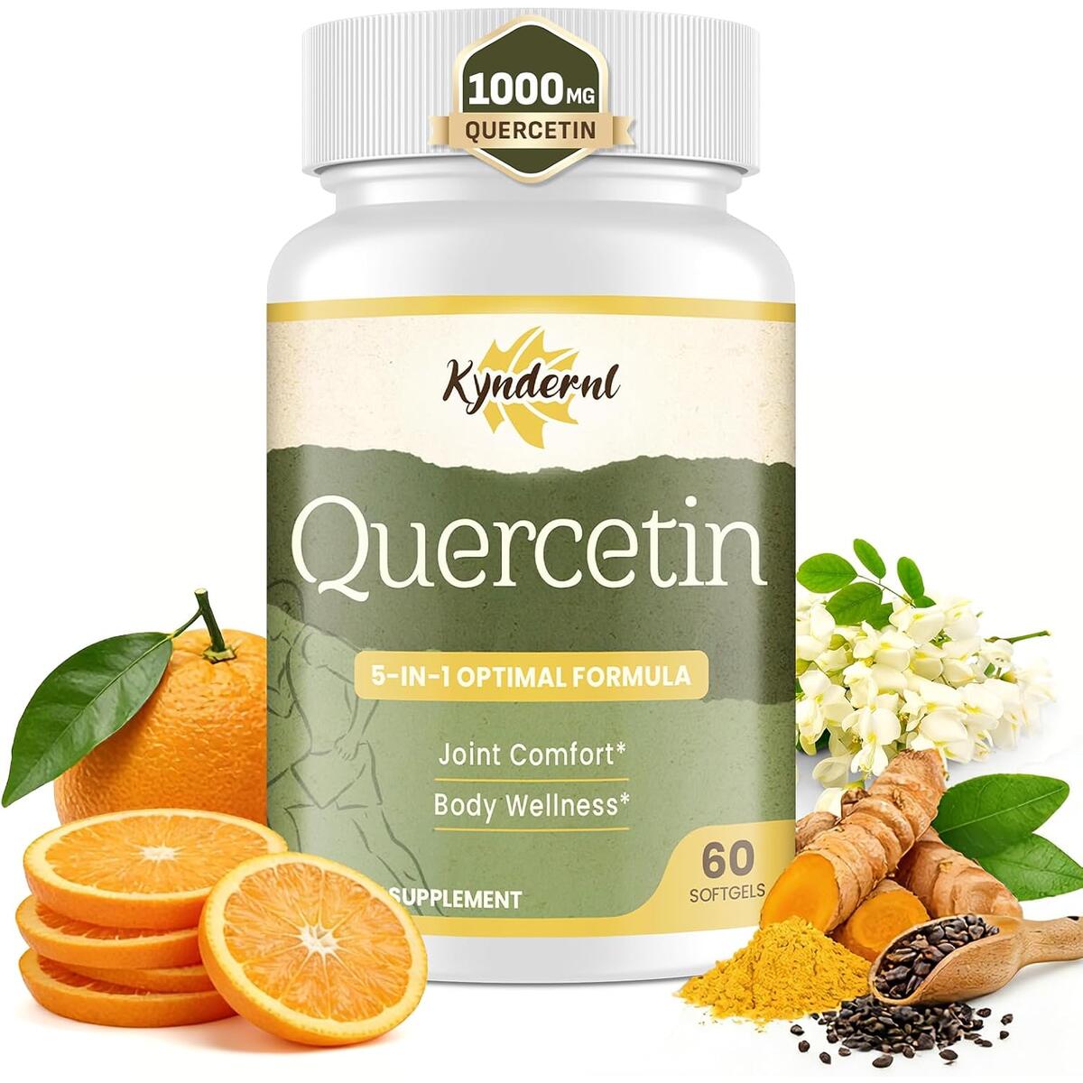 Quercetin 1000mg for Joint Health & Antioxidant, 60 Vegan Softgels Quercetin Flavonoid Complex, Curcumin, Grape Seed & Non‑Acidic Vitamin C, Promotes Mobility & Flexibility, Vegan Softgels