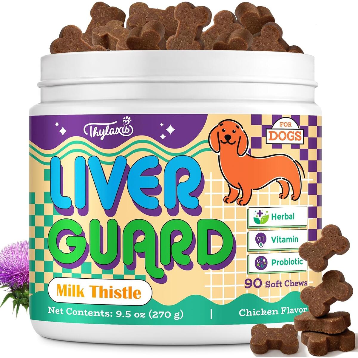 Dog Liver Supplement, Milk Thistle & Same, 5B CFU Probiotics, 90 Soft Chews