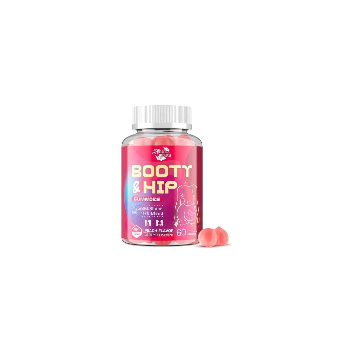 Booty Gummies for Women - BBL Gummies with Bovine Collagen Peptides Herbal Blend with Aguaje, Fenugreek, Kwao Krua, Wild Yam, Blessed Thistle, Vitamin C & Zinc - Peach Flavor, 60 Gummies
