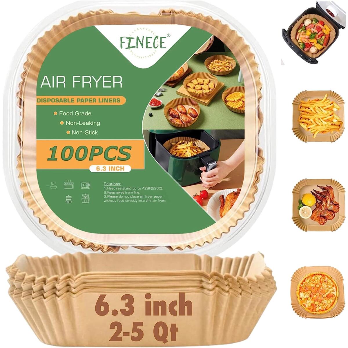 120PCS Square Air Fryer Disposable Paper Liner, 6.3 Inch Non-Stick Food  Grade