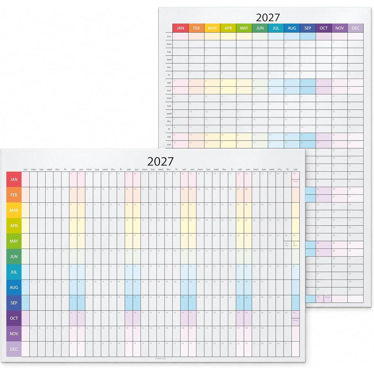 2027 Dry Erase Wall Calendar, 27 x 39 in, Double-Sided Laminated Yearly Planner with Color-Coded Months and Highlighted Weekends, Dated Portrait & Landscape Layouts