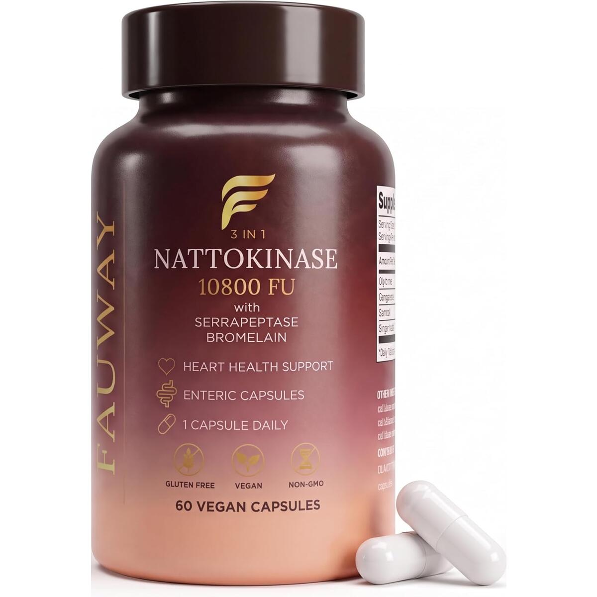 Nattokinase 10,800 FU with Serrapeptase & Bromelain, 60 Vegan Capsules