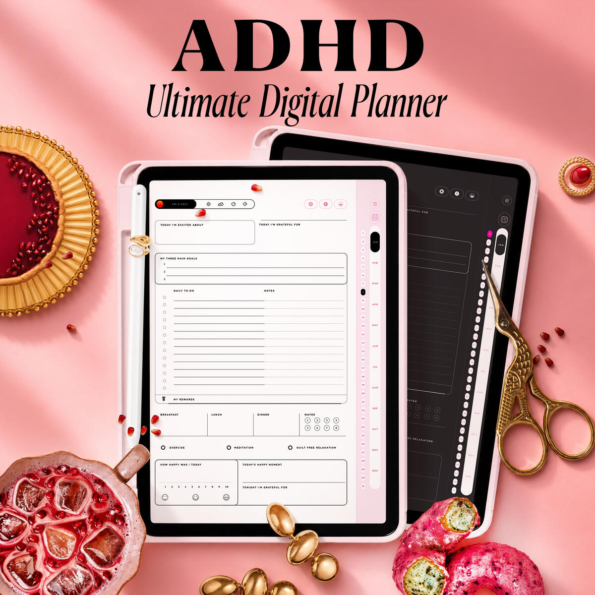 ADHD Digital Planner, Dated and Undated GoodNotes iPad Template