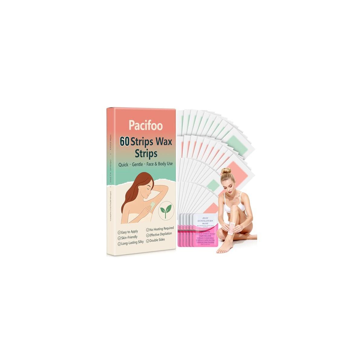 66 PCS Wax Strips for Hair Removal: 40 Body & 20 Facial Hair Removal for Women - Waxing Kit for Women, Men, Face, Body, Arms, Legs, Chest, Back, Bikini, Brazilian Waxing Strips & 6 Calming Oil Wipes