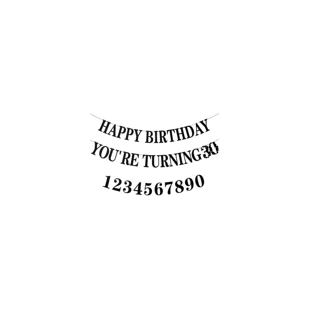 Black Glitter Happy Birthday Banner with Age for Men Women Bday | 36Pcs You're Turning Birthday Banner with Age Contains Number 0 1 2 3 4 5 6 7 8 9 Can be Combined to Make Most Age